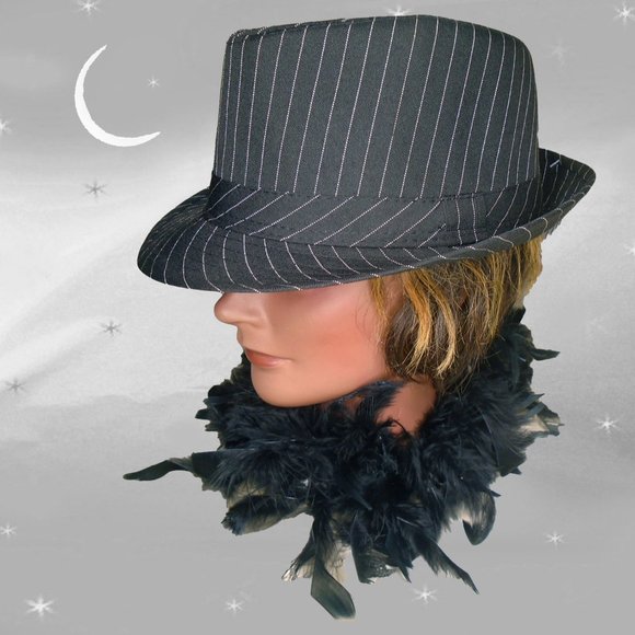 Retro Gangster Black Fedora with Pinstripe Hat, NWT, All Seasons Unisex - Picture 1 of 9